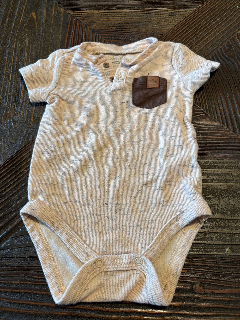Rene Rofe Cream Ribbed One-Piece Bodysuit with Brown Pocket